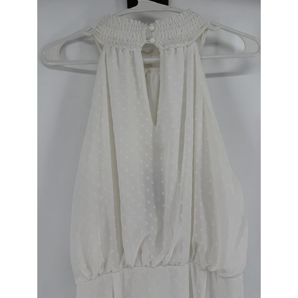 NEW Lena White Sleeveless Halter Neck Mini Dress Polka Dot Cinch Hem Large - Picture 7 of 11